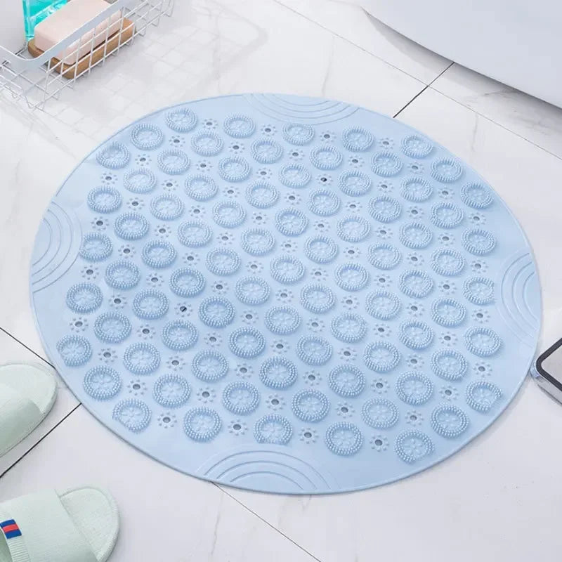 Bathroom Mat Anti-slip Sucker Round PVC Bath Mat with Drain Hole Silicone Bathing Rugs Foot Massage Pad Bathtub Soft Shower Mat
