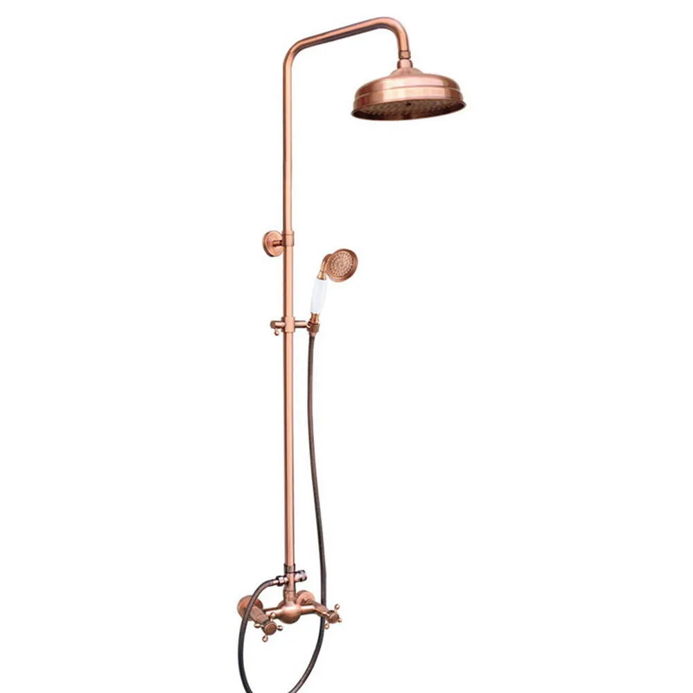 Antique Red Copper Brass Dual Cross Handles Shower Faucet