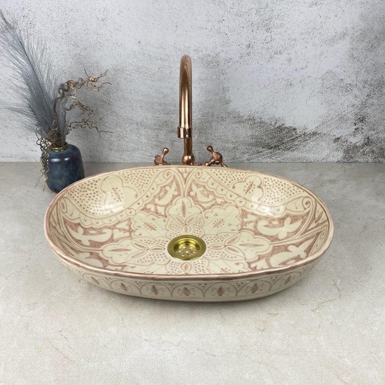 Custom made Oval handmade basin sink - Pink artisan bathroom vessel wash hand sink