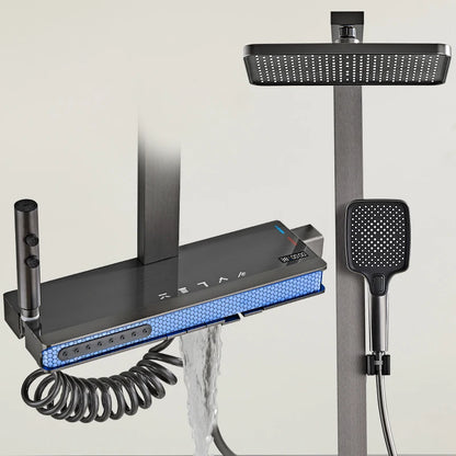Grey Bathroom Shower Faucet Digital Display Bathroom Rain Shower Faucet Set Shower System Ambient Light Back massage