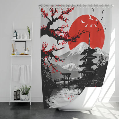 Japanese landscape pattern polyester material shower curtain waterproof
