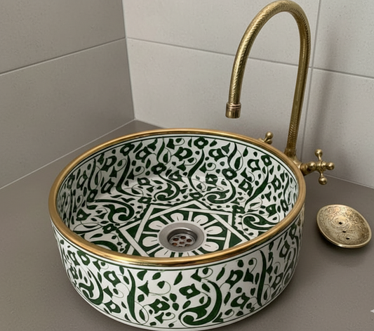 Green sink morocco Gold 14k - Add a Touch of Luxury with a Moroccan Washbasin in Golden green - Handcrafted Washbasin for a Unique Bathroom.