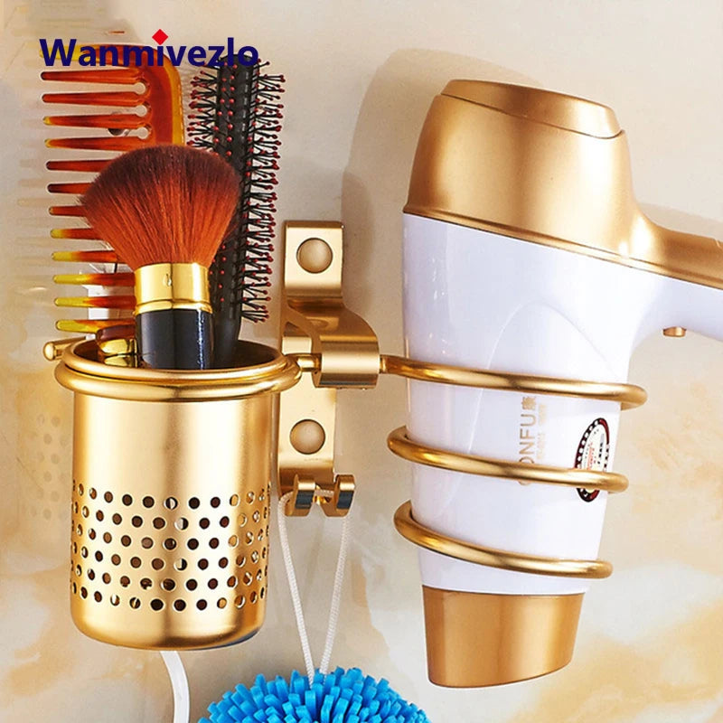 Wall Mount Bathroom Hair Dryer Holder With Cup