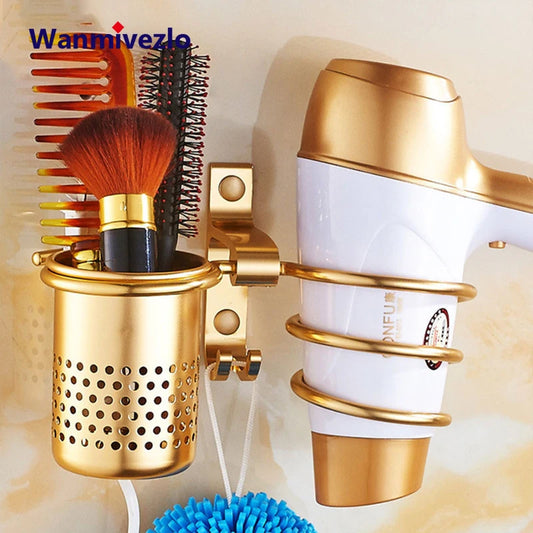 Wall Mount Bathroom Hair Dryer Holder With Cup