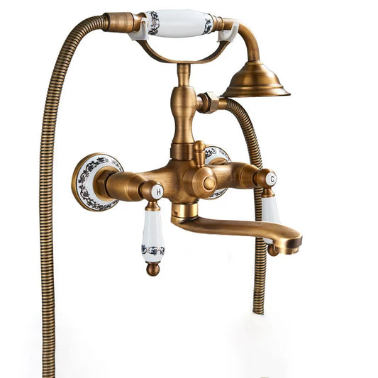 Antique brass bathtub faucet wall mounted