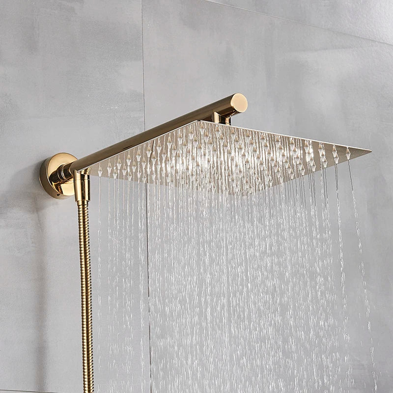 Ultra-thin Wall Mount Rainfall Shower Head With 16inch Stainless Steel Shower