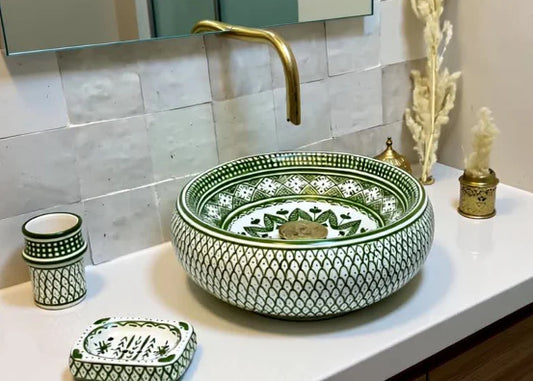 Moroccan Sink Lotus: Traditional Craftsmanship, High Quality Porcelain Ceramic Washbowl, Scratch, Stain and Heat Resistant