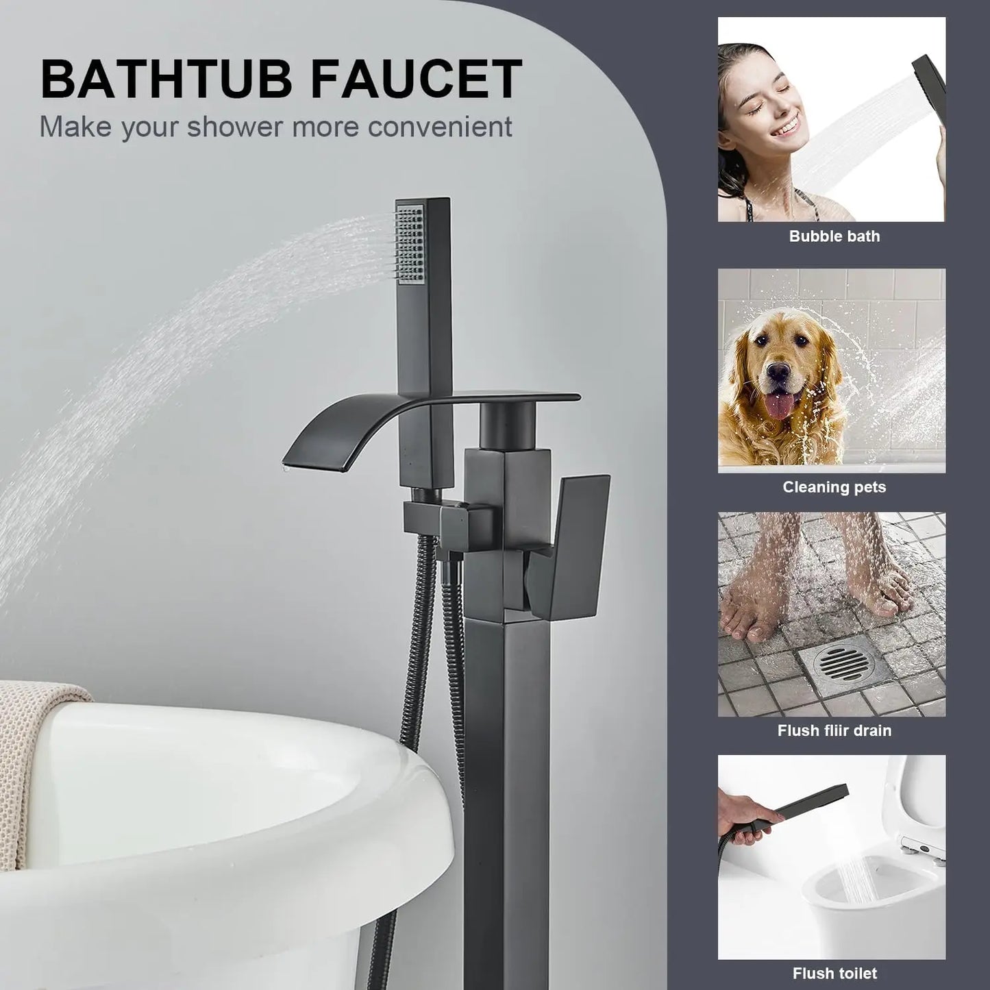 Floor Tub Filler Faucet Brass Bathroom Tub