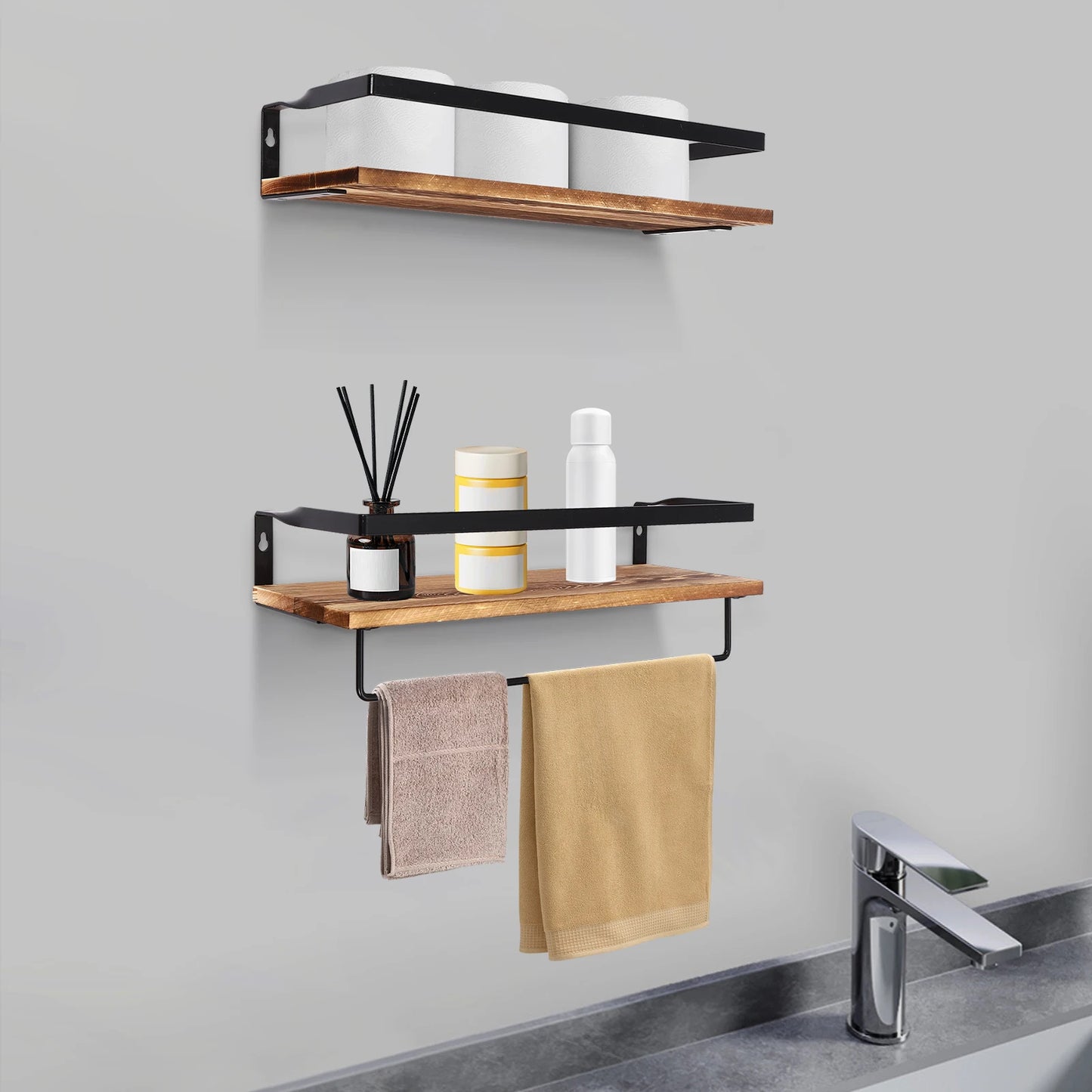 Wooden Wall Mounted Shelf 2 Tiers