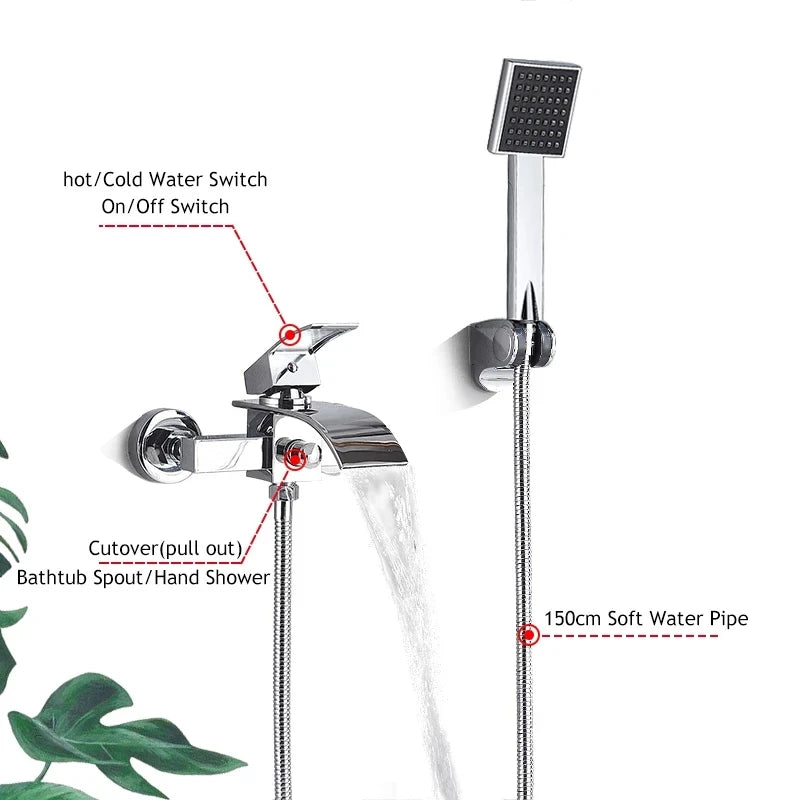 Chrome Waterfall Bathroom Batutub Faucet