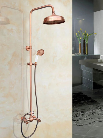 Antique Red Copper Brass Dual Cross Handles Shower Faucet