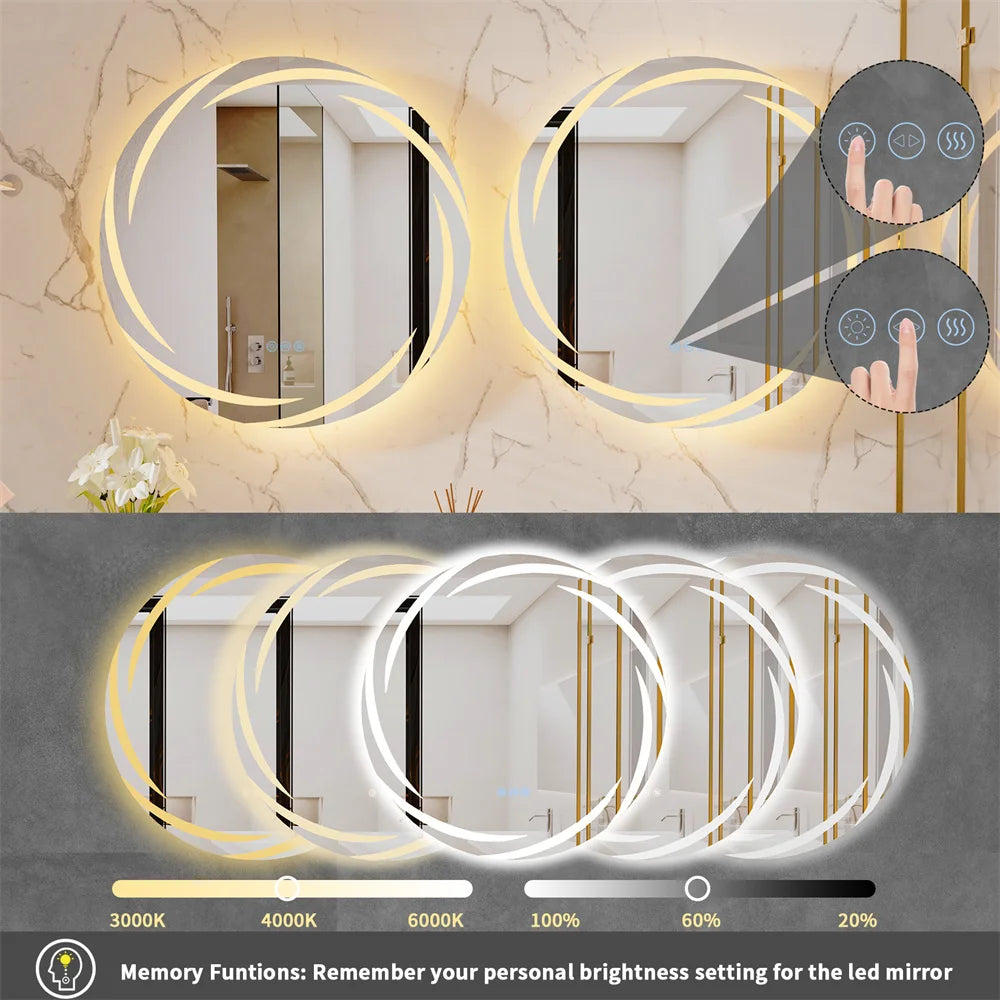 Illuminated Bathroom Wall Mirror with Light Circle Backlit