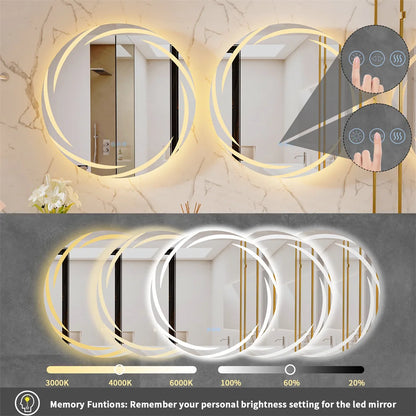 Illuminated Bathroom Wall Mirror with Light Circle Backlit