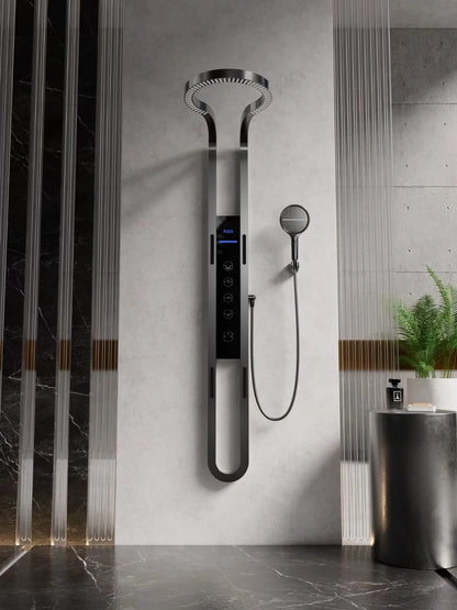 High-end Digital Display Large Ring Shower Set Pure Copper Wall Hanging Rotating Surface Decoration Innovative Waterfall