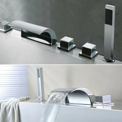 Silver 5 Hole Bathroom Bathtub Waterfall Faucet