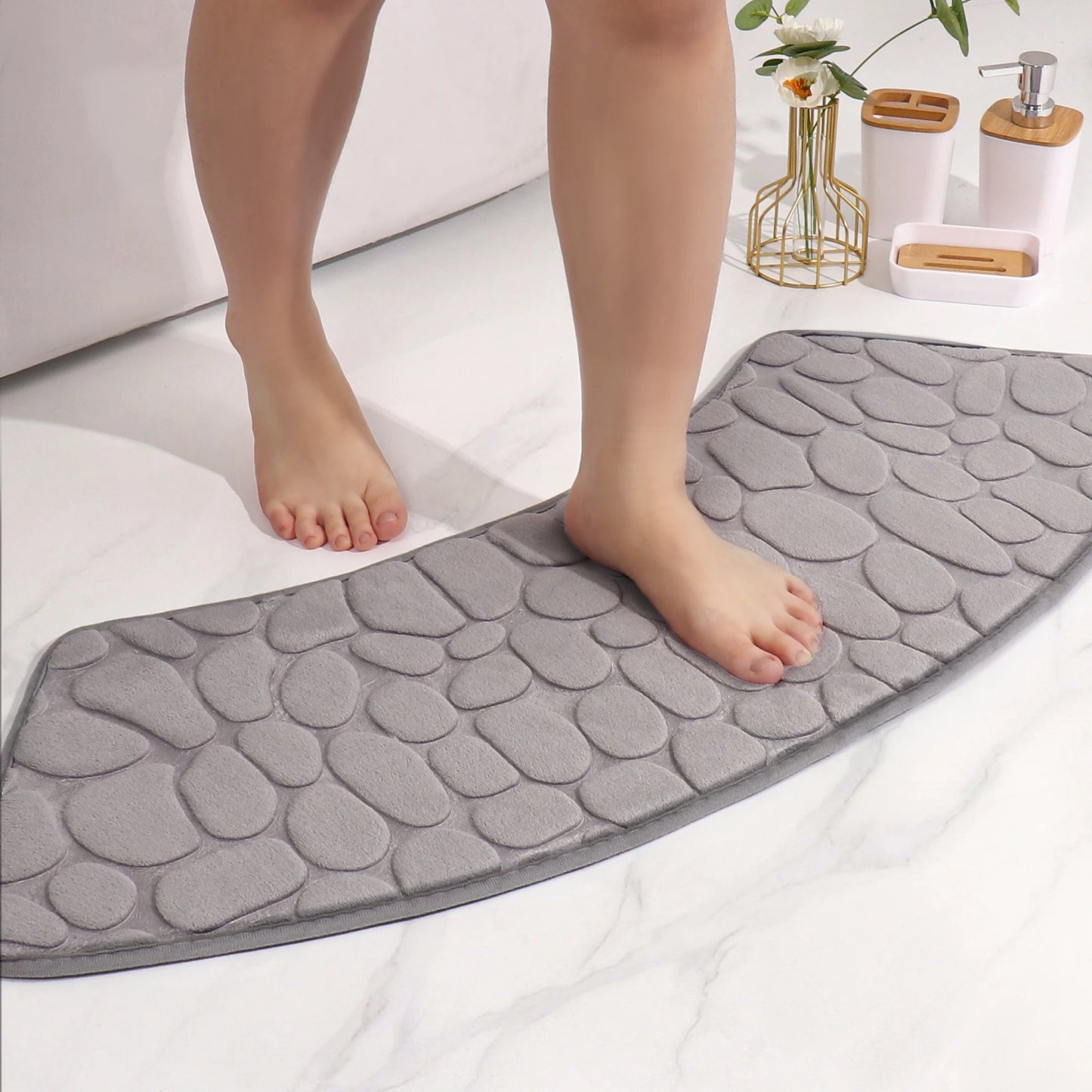 Bathroom Absorbent  Curve Foot Mat Pebble Emboss Carpet