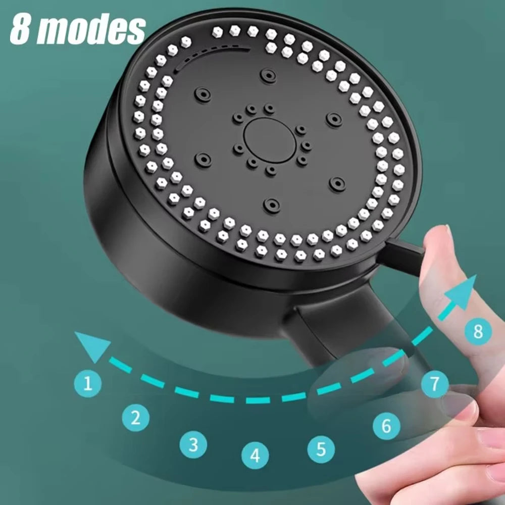 8 Mode Shower Head Water Saving High Pressure
