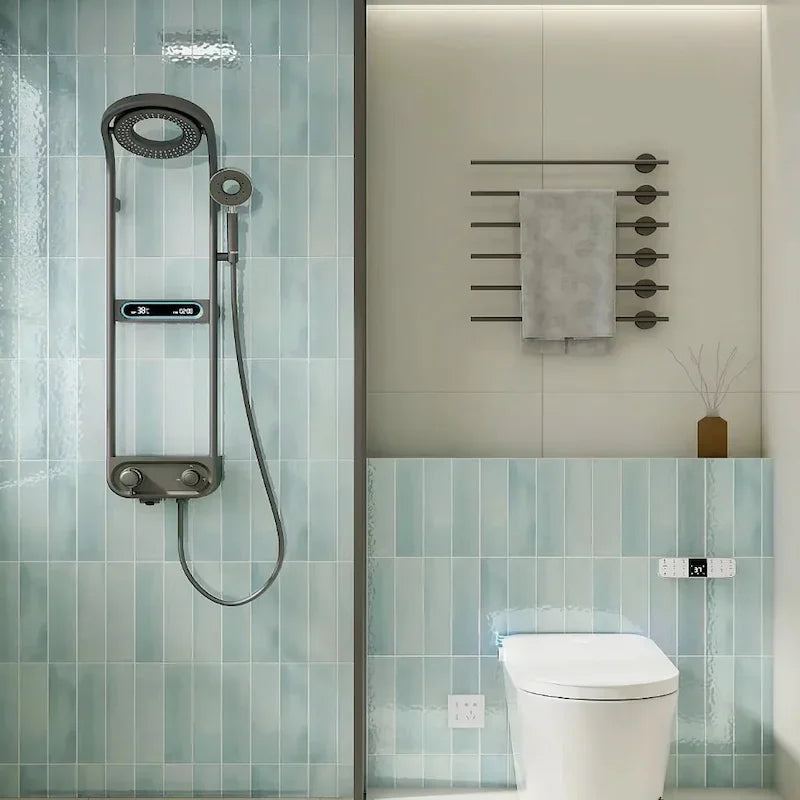 Bathroom Sets Rain Faucets Design Rainfall Waterfall Black Mixer Hot Cold Digital Thermostatic Shower Set