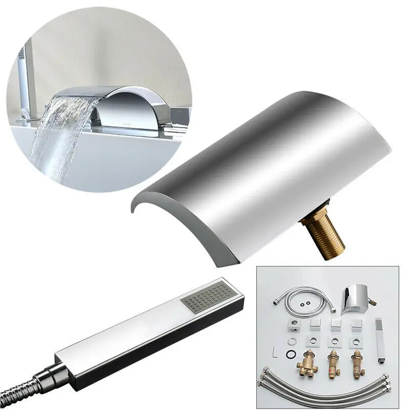 Silver 5 Hole Bathroom Bathtub Waterfall Faucet