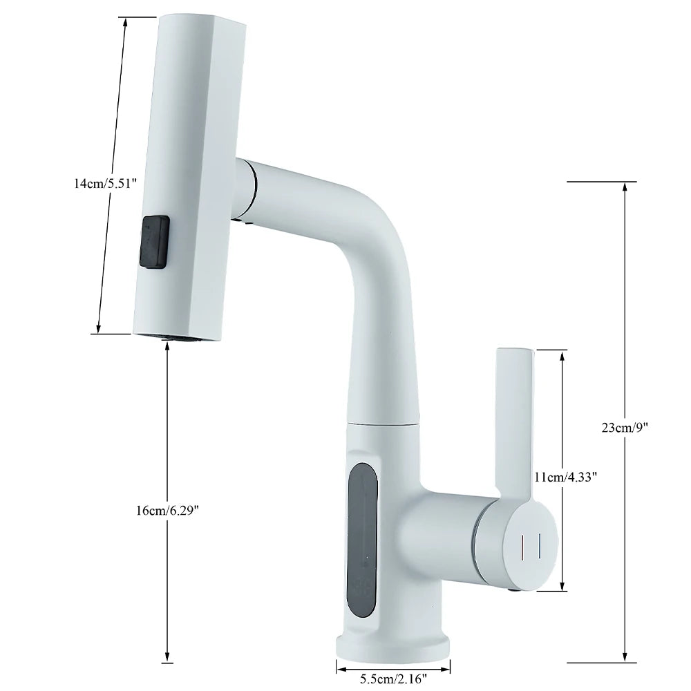 White Bathroom Basin Faucet with Temperature Digital Display