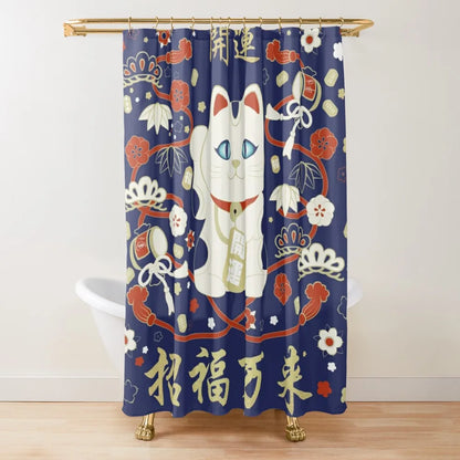 Japan Lucky Fortune Cat Shower Curtain