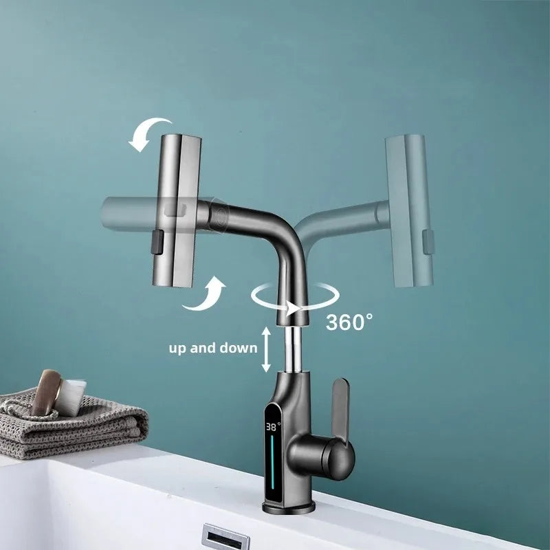 Temperature Digital Display Waterfall Basin Faucet
