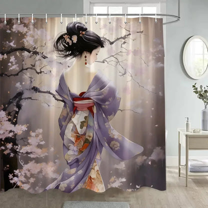 Japanese Style Flowers Bird Shower Curtain