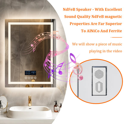Smart Square LED Lighted Bathroom Mirror with Bluetooth Speaker