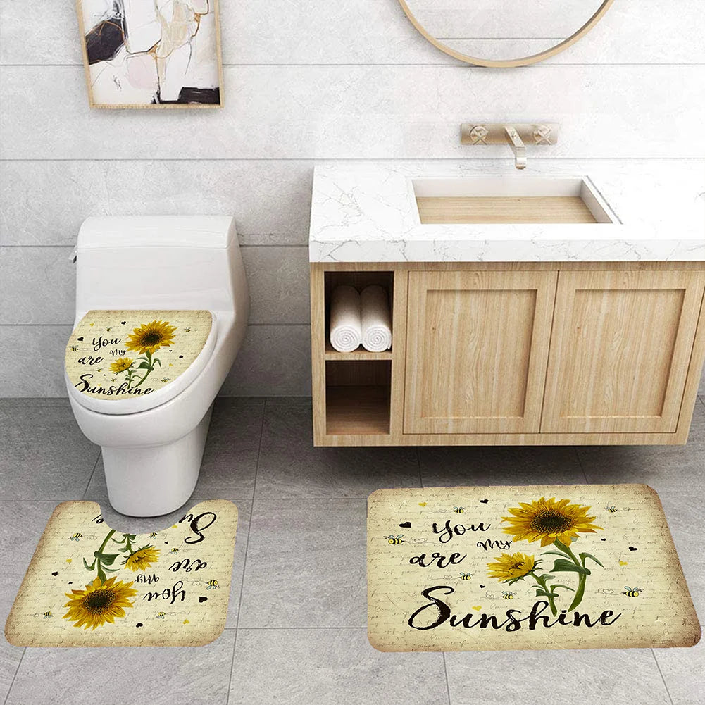 Shower Curtain set with Non-Slip Rugs