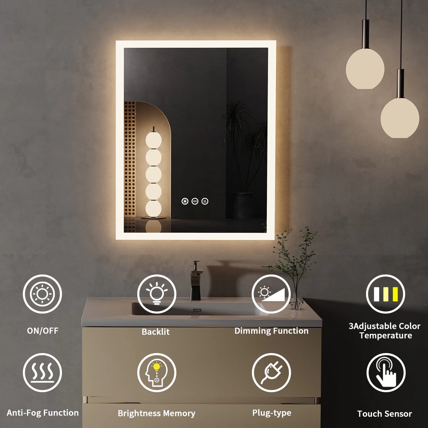LED Lighted Bathroom Mirror with Anti-Fog