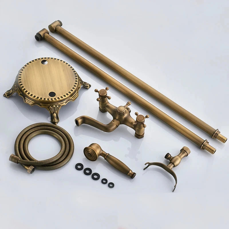 Antique Brass Floor Mounted Bathtub Shower Faucet