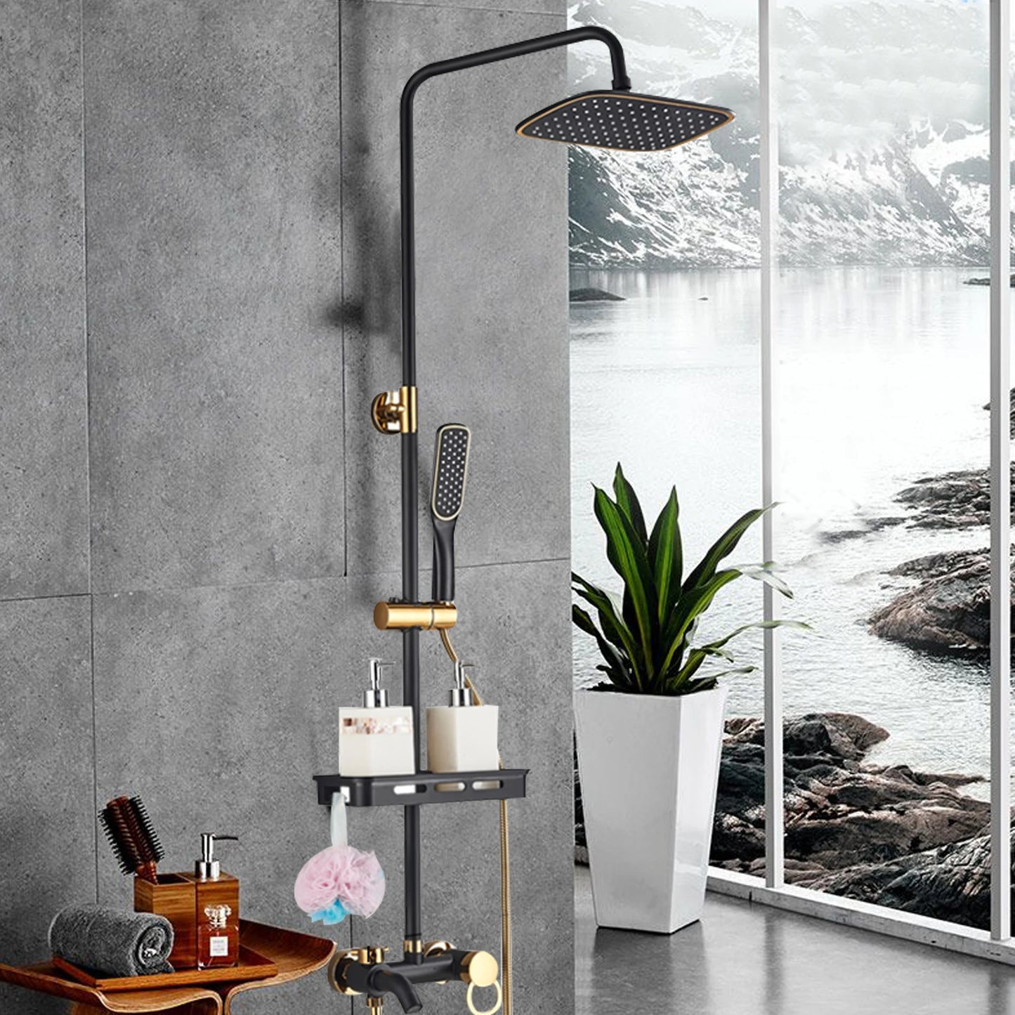 Black Shower Set Faucet Rainwater