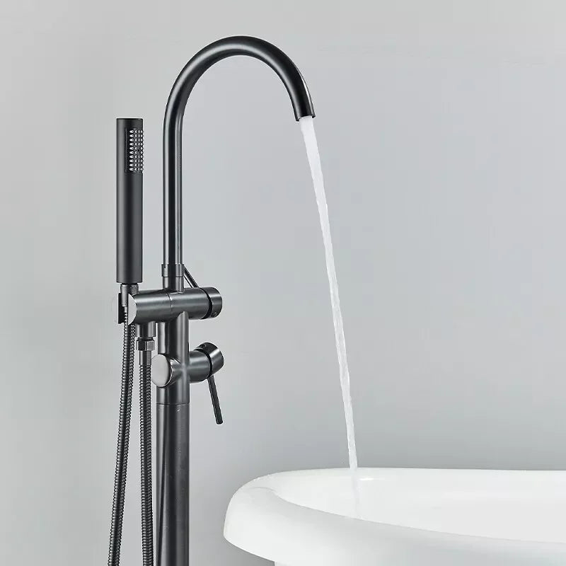 Black Floor Mounted Bath Tub Faucet
