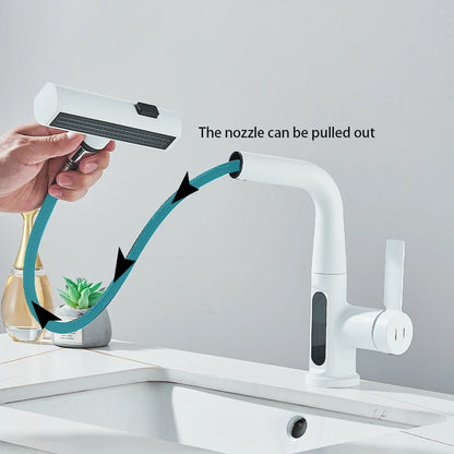 White Bathroom Basin Faucet with Temperature Digital Display