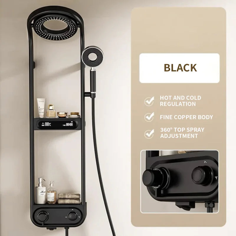 Bathroom Sets Rain Faucets Design Rainfall Waterfall Black Mixer Hot Cold Digital Thermostatic Shower Set