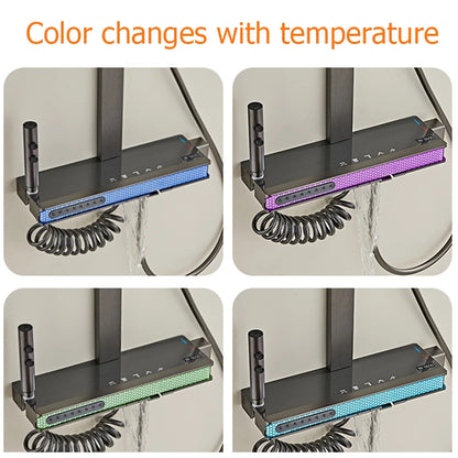 Grey Bathroom Shower Faucet Digital Display Bathroom Rain Shower Faucet Set Shower System Ambient Light Back massage