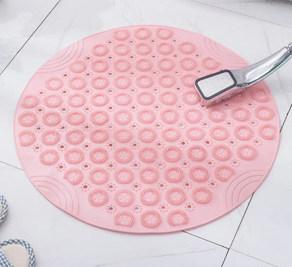 Bathroom Mat Anti-slip Sucker Round PVC Bath Mat with Drain Hole Silicone Bathing Rugs Foot Massage Pad Bathtub Soft Shower Mat