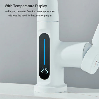 White Bathroom Basin Faucet with Temperature Digital Display