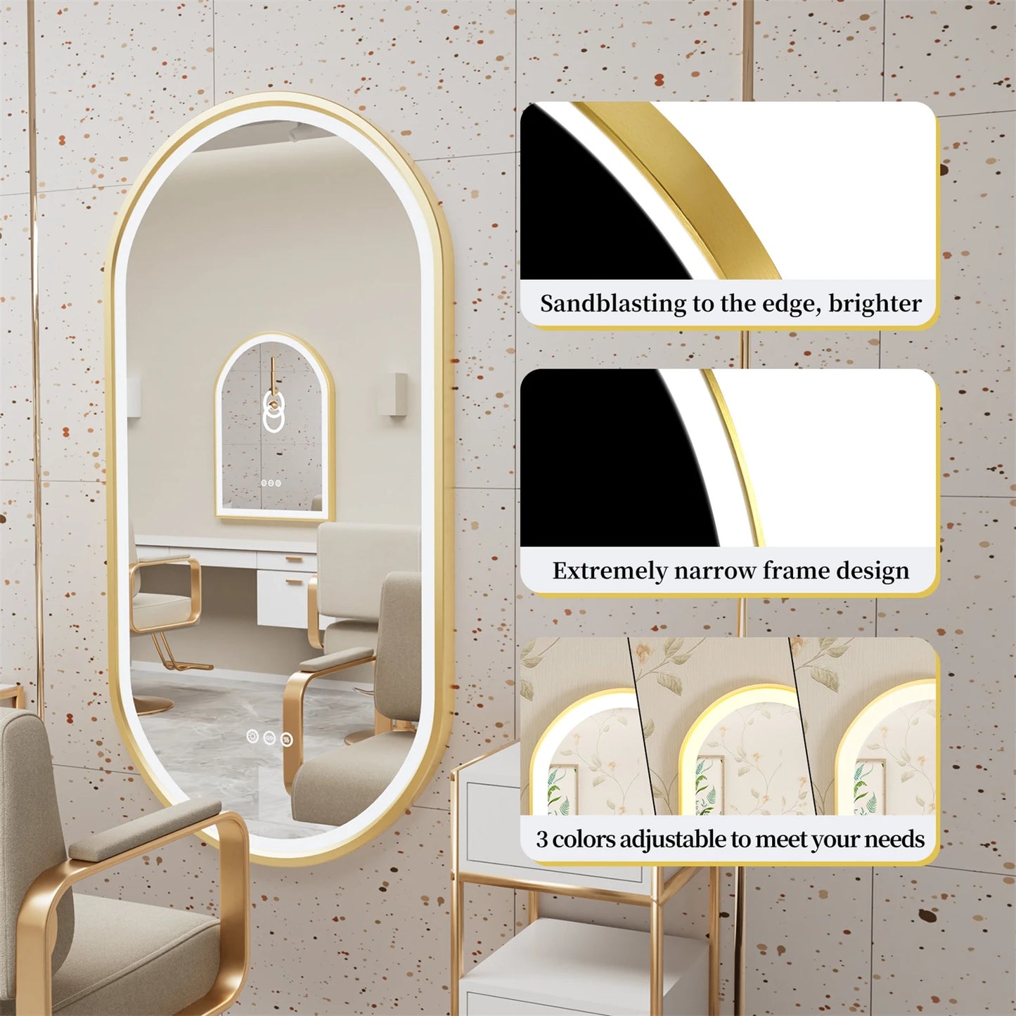 Gold Frame Oval Bathroom Mirror LED Light
