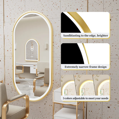 Gold Frame Oval Bathroom Mirror LED Light