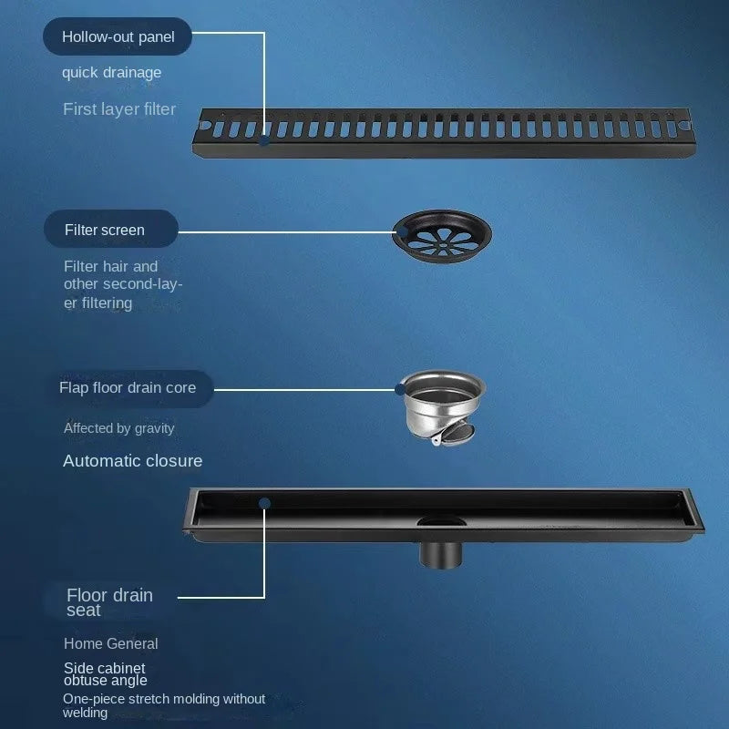 Black 20-80cm Extended Floor Drain Bathroom