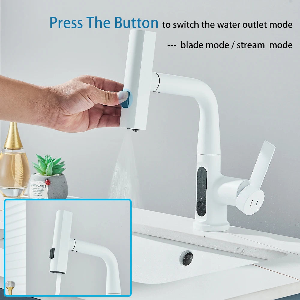 White Bathroom Basin Faucet with Temperature Digital Display