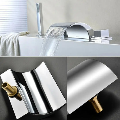 Silver 5 Hole Bathroom Bathtub Waterfall Faucet