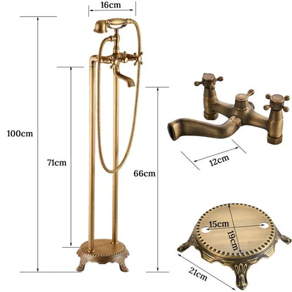 Antique Brass Floor Mounted Bathtub Shower Faucet