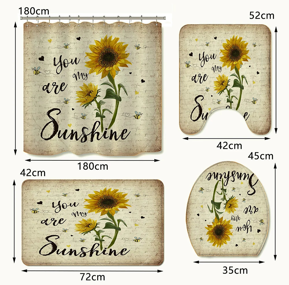 Shower Curtain set with Non-Slip Rugs