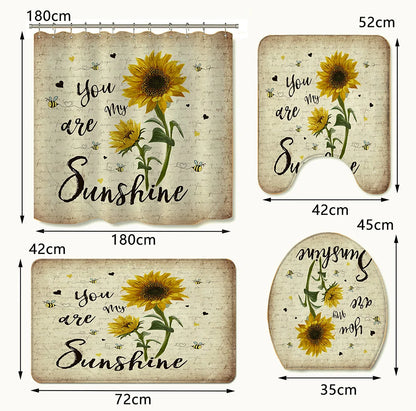 Shower Curtain set with Non-Slip Rugs