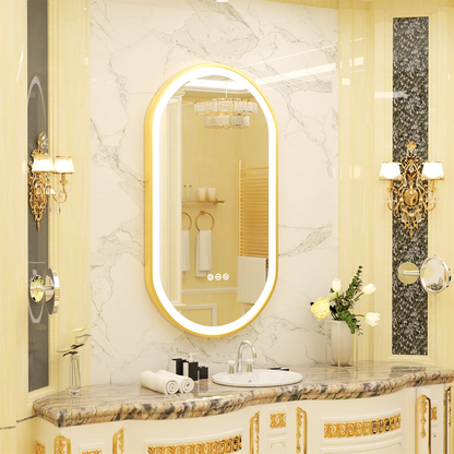 Gold Frame Oval Bathroom Mirror LED Light