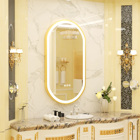 Gold Frame Oval Bathroom Mirror LED Light