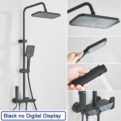 Black Smart Digital Display Shower Faucet Set Piano Style Rainlfall Bathroom System Grey Digital Mixer Tap Bidet Shower