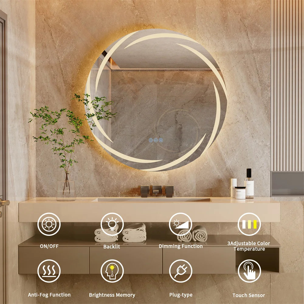 Illuminated Bathroom Wall Mirror with Light Circle Backlit